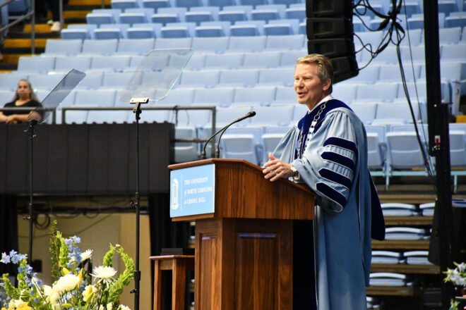 Chancellor Kevin Guskiewicz in doctoral regalia
