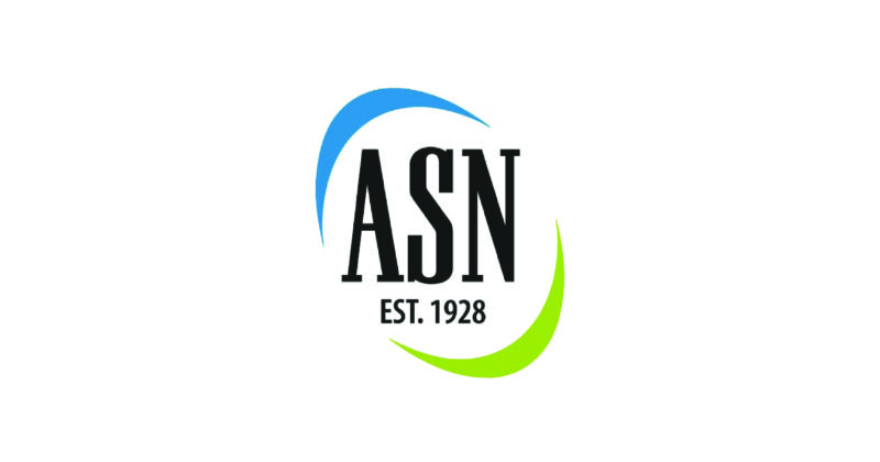 ASN logo. Black acronym surrounded by a half blue and half green tilted circle. Text under acronym reads "EST. 1928."